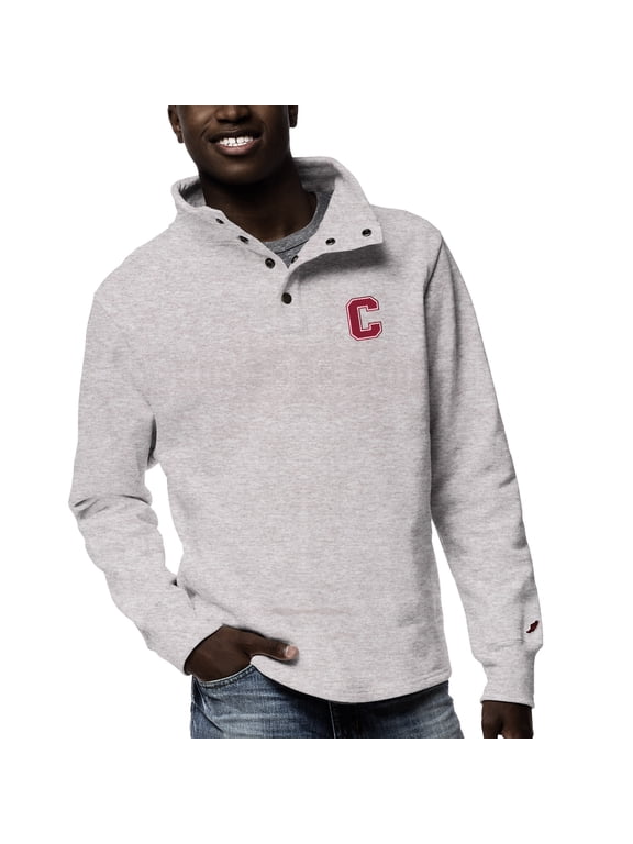 Men's League Collegiate Wear Ash Cornell Big Red 1636 Fleece Quarter Snap Up Pullover Sweatshirt