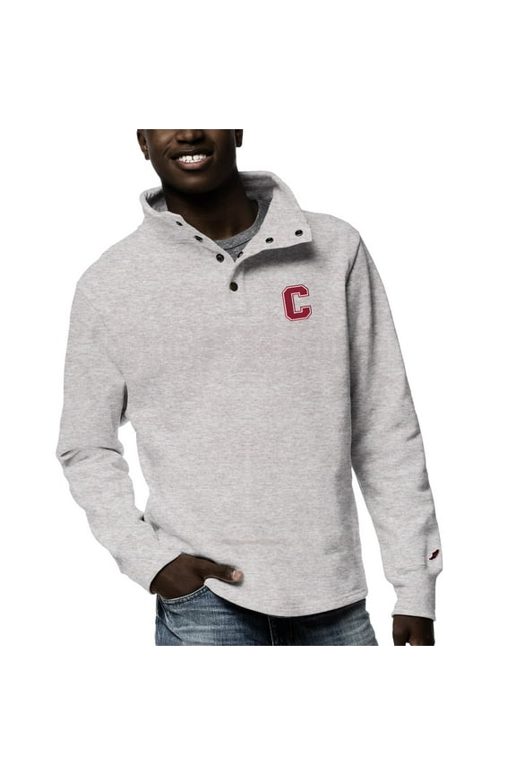 Men's League Collegiate Wear Ash Cornell Big Red 1636 Fleece Quarter Snap Up Pullover Sweatshirt