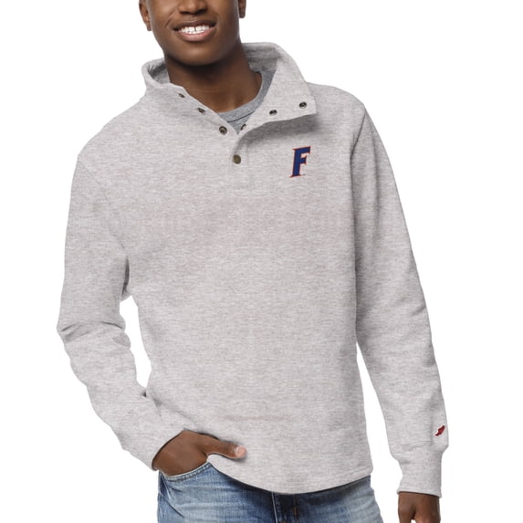Men's League Collegiate Wear Ash Florida Gators 1636 Fleece Quarter Snap Up Pullover Sweatshirt