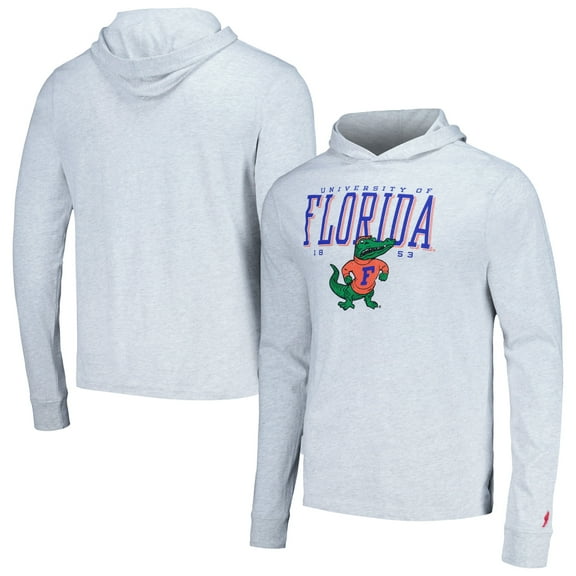 Men's League Collegiate Wear Ash Florida Gators Team Stack Tumble Long Sleeve Hooded T-Shirt