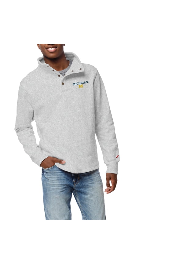 Men's League Collegiate Wear Ash Michigan Wolverines 1636 Fleece Quarter-Snap Pullover Sweatshirt