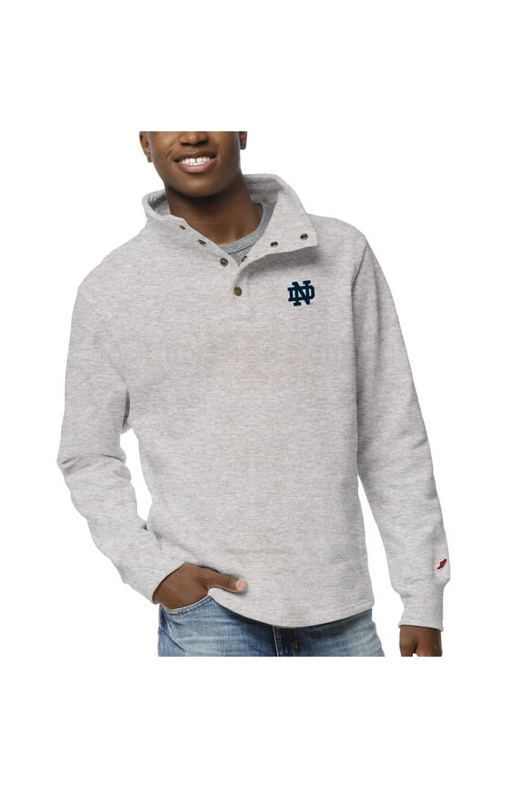 Men's League Collegiate Wear Ash Notre Dame Fighting Irish 1636 Fleece Quarter Snap Up Pullover Sweatshirt