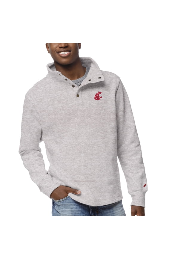 Men's League Collegiate Wear Ash Washington State Cougars 1636 Fleece Quarter Snap Up Pullover Sweatshirt