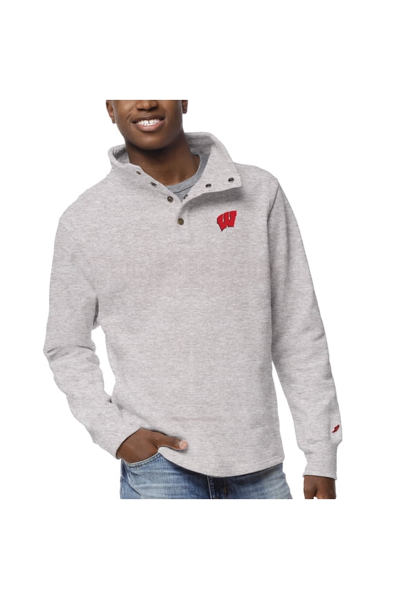 Men's League Collegiate Wear Ash Wisconsin Badgers 1636 Fleece Quarter Snap Up Pullover Sweatshirt