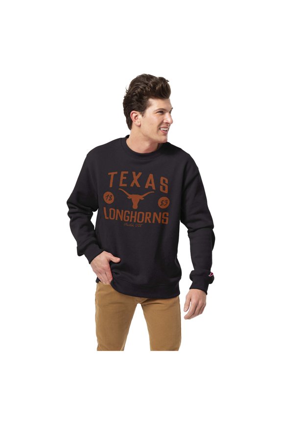 Men's League Collegiate Wear Black Texas Longhorns Bendy Arch Essential Pullover Sweatshirt