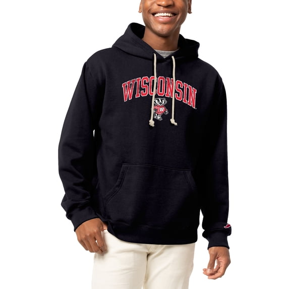 Men's League Collegiate Wear Black Wisconsin Badgers Essential Fleece Pullover Hoodie