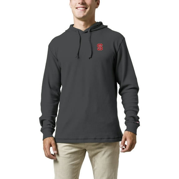Men's League Collegiate Wear Charcoal NC State Wolfpack Waffle Knit Pullover Hoodie