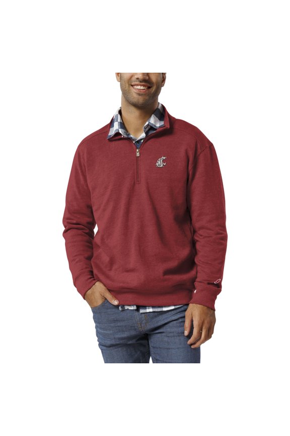 Men's League Collegiate Wear  Crimson Washington State Cougars  Heritage Tri-Blend Quarter-Zip Pullover Sweatshirt