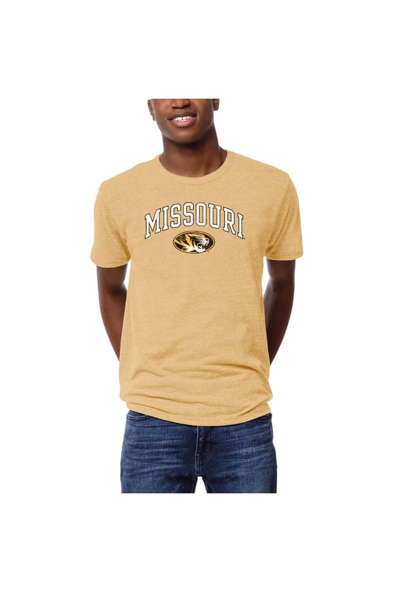 Men's League Collegiate Wear Gold Missouri Tigers Arch Victory Falls Tri-Blend T-Shirt