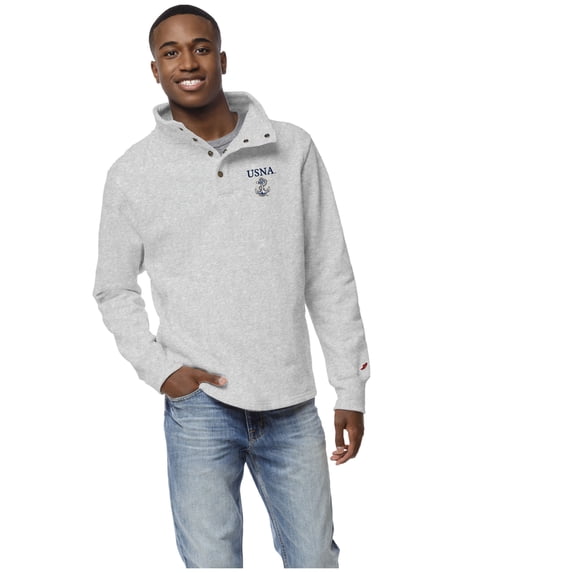Men's League Collegiate Wear Gray Navy Midshipmen 1636 Fleece Quarter-Snap Pullover Top