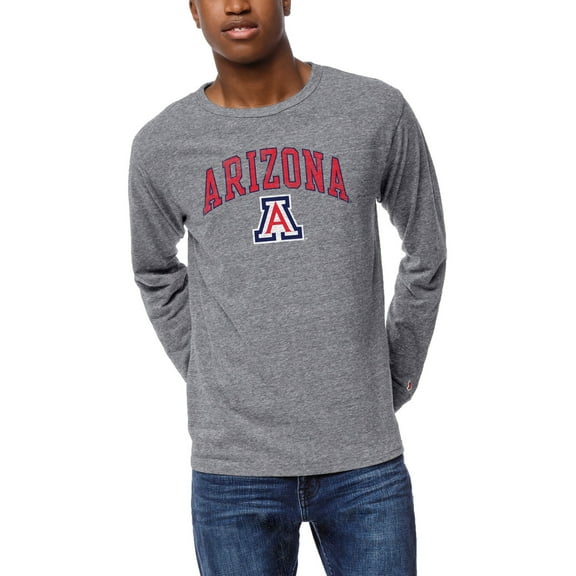 Men's League Collegiate Wear  Heather Gray Arizona Wildcats  Victory Falls Tri-Blend Long Sleeve T-Shirt