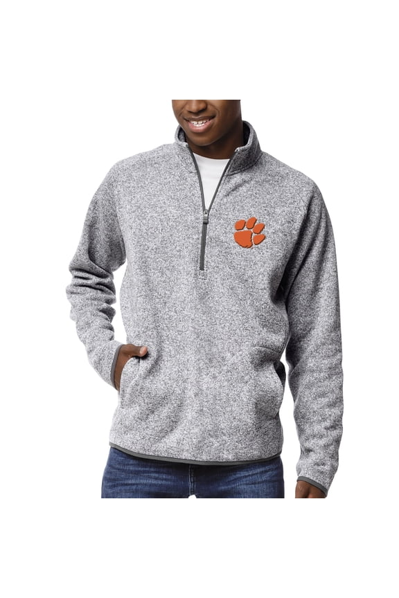 Men's League Collegiate Wear Heather Gray Clemson Tigers Saranac Raglan Quarter-Zip Jacket