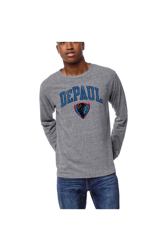 Men's League Collegiate Wear  Heather Gray DePaul Blue Demons  Victory Falls Tri-Blend Long Sleeve T-Shirt