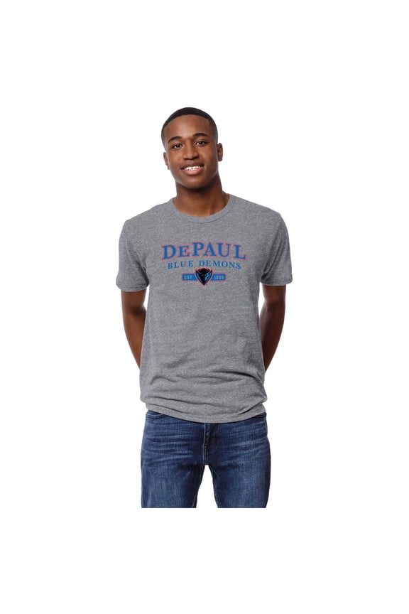 Men's League Collegiate Wear Heather Gray DePaul Blue Demons Victory Falls Tri-Blend T-Shirt