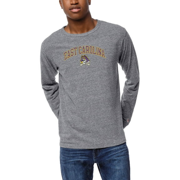Men's League Collegiate Wear Heather Gray ECU Pirates Victory Falls Tri-Blend Long Sleeve T-Shirt
