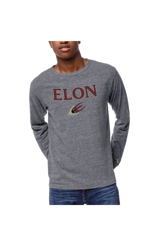 Men's League Collegiate Wear Heather Gray Elon Phoenix 1965 Victory Falls Long Sleeve Tri-Blend T-Shirt