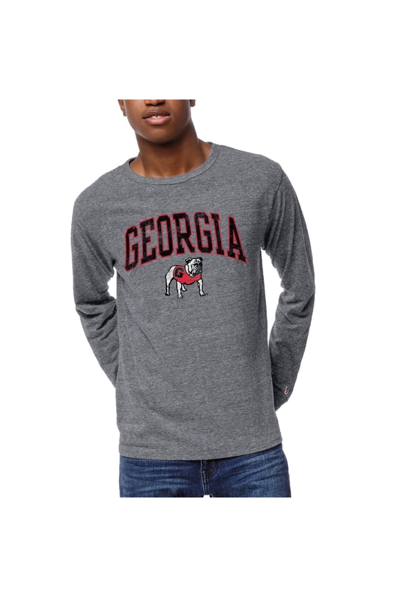 Men's League Collegiate Wear Heather Gray Georgia Bulldogs 1965 Victory Falls Long Sleeve Tri-Blend T-Shirt