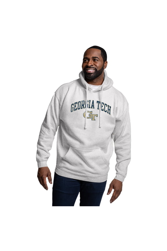 Men's-League Collegiate Wear Heather Gray Georgia Tech Yellow Jackets Essentials 2.0 Fleece Pullover Hoodie