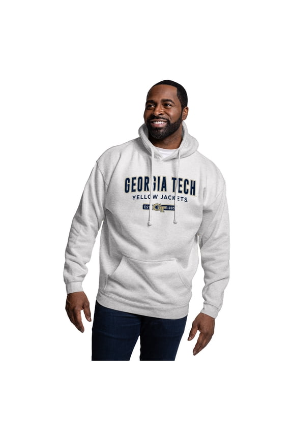 Men's-League Collegiate Wear Heather Gray Georgia Tech Yellow Jackets Essentials 2.0 Fleece Pullover Hoodie