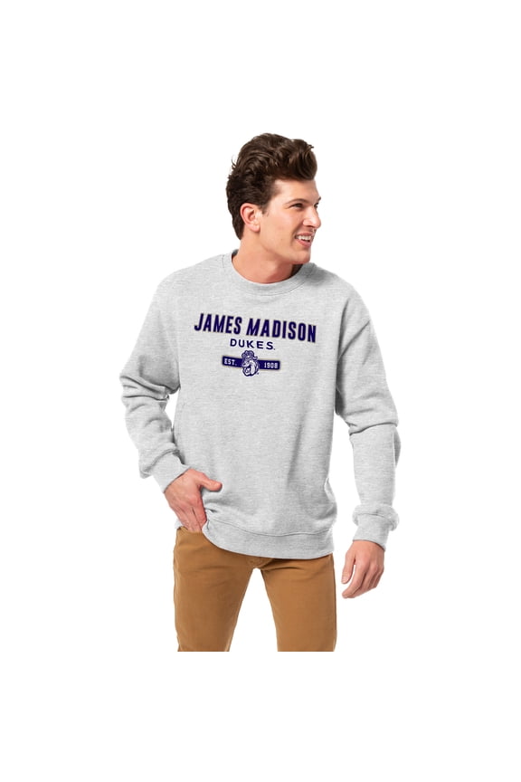 Men's-League Collegiate Wear  Heather Gray James Madison Dukes Essentials 2.0 Pullover Sweatshirt