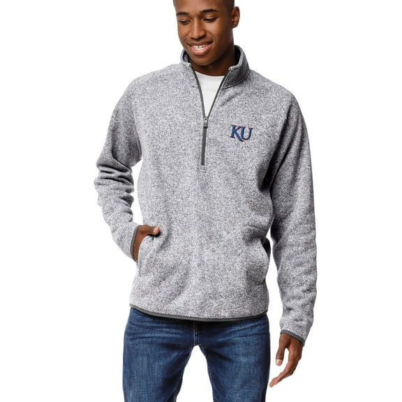 Men's League Collegiate Wear Heather Gray Kansas Jayhawks Saranac Raglan Quarter-Zip Jacket