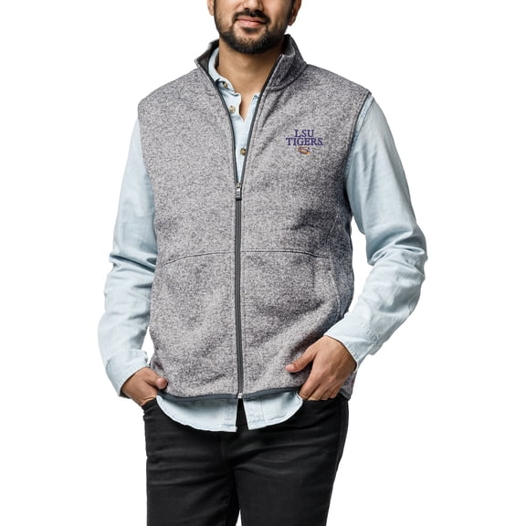 Men's League Collegiate Wear Heather Gray LSU Tigers Saranac Collection Fleece Full-Zip Vest