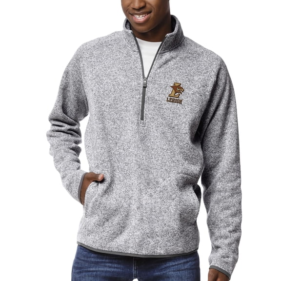 Men's League Collegiate Wear Heather Gray Lehigh Mountain Hawks Saranac Raglan Quarter-Zip Jacket
