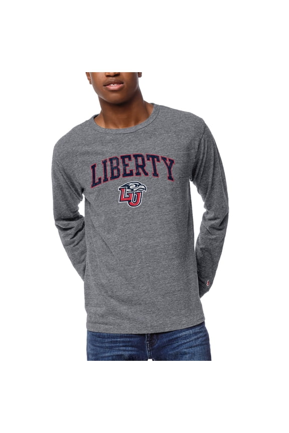 Men's League Collegiate Wear Heather Gray Liberty Flames 1965 Victory Falls Long Sleeve Tri-Blend T-Shirt