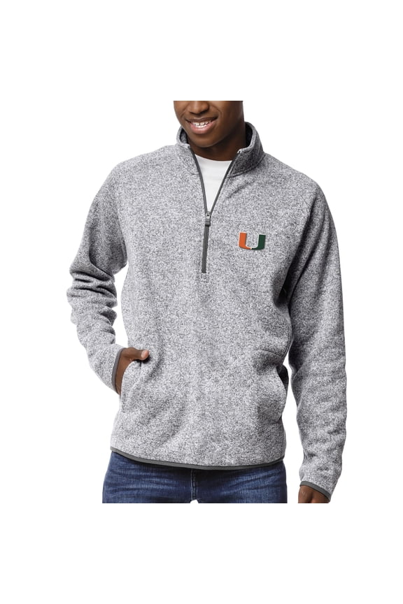Men's League Collegiate Wear Heather Gray Miami Hurricanes Saranac Raglan Quarter-Zip Jacket