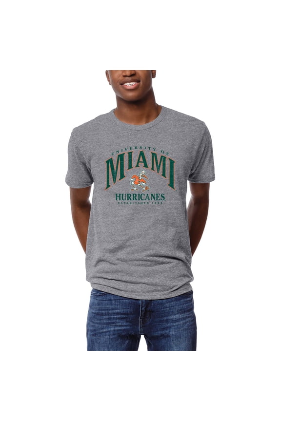 Men's League Collegiate Wear Heather Gray Miami Hurricanes Victory Falls Tri-Blend T-Shirt