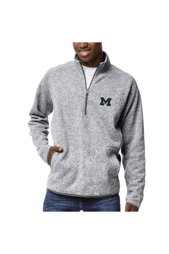 Men's League Collegiate Wear Heather Gray Michigan Wolverines Saranac Raglan Quarter-Zip Jacket