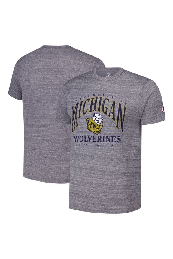 Men's League Collegiate Wear Heather Gray Michigan Wolverines Tall Arch 2.0 Victory Falls Tri-Blend T-Shirt