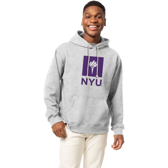Men's-League Collegiate Wear Heather Gray NYU Violets Essentials 2.0 Fleece Pullover Hoodie
