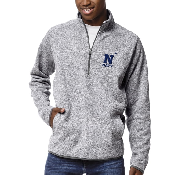 Men's League Collegiate Wear Heather Gray Navy Midshipmen Saranac Raglan Quarter-Zip Jacket