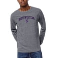 thumbnail image 1 of Men's League Collegiate Wear Heather Gray Northwestern Wildcats 1965 Victory Falls Long Sleeve Tri-Blend T-Shirt, 1 of 1