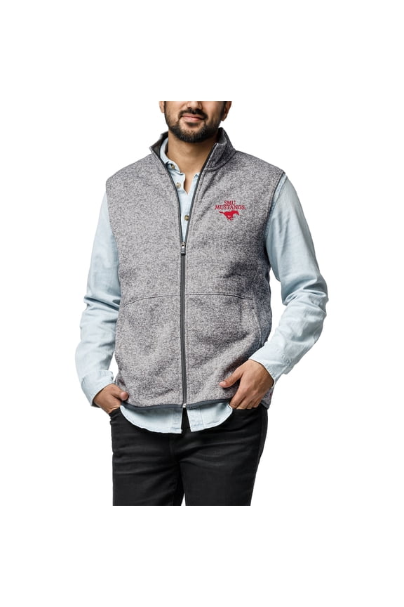 Men's League Collegiate Wear Heather Gray SMU Mustangs Saranac Collection Fleece Full-Zip Vest
