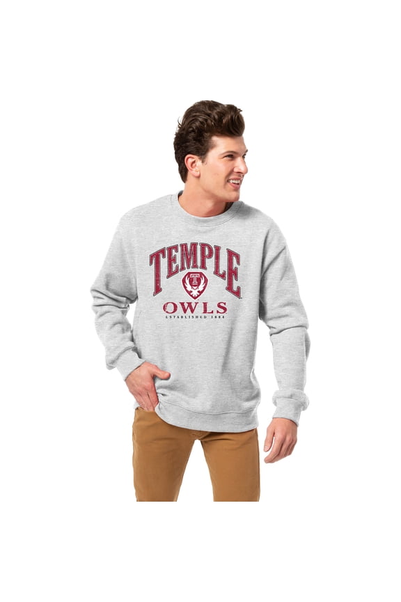 Men's League Collegiate Wear Heather Gray Temple Owls Essentials 2.0 Fleece Pullover Sweatshirt