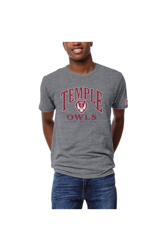 Men's League Collegiate Wear Heather Gray Temple Owls Victory Falls Tri-Blend T-Shirt