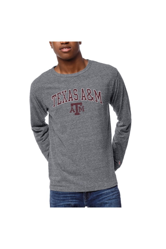 Men's League Collegiate Wear Heather Gray Texas A&M Aggies 1965 Victory Falls Long Sleeve Tri-Blend T-Shirt
