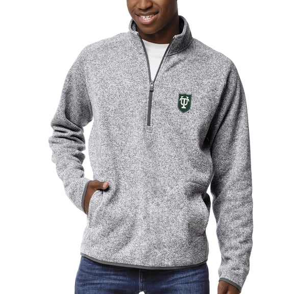 Men's League Collegiate Wear Heather Gray Tulane Green Wave Saranac Raglan Quarter-Zip Jacket