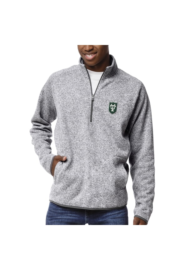 Men's League Collegiate Wear Heather Gray Tulane Green Wave Saranac Raglan Quarter-Zip Jacket
