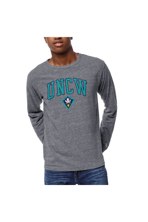 Men's League Collegiate Wear Heather Gray UNC Wilmington Seahawks 1965 Victory Falls Long Sleeve Tri-Blend T-Shirt