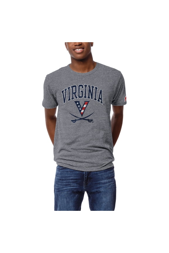 Men's League Collegiate Wear Heather Gray Virginia Cavaliers Red, White & Hoo Victory Falls Tri-Blend T-Shirt