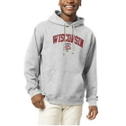 Men's League Collegiate Wear  Heather Gray Wisconsin Badgers Arch Over Logo Essentials Pullover Hoodie