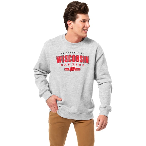 Men's League Collegiate Wear Heather Gray Wisconsin Badgers Essentials 2.0 Fleece Pullover Sweatshirt