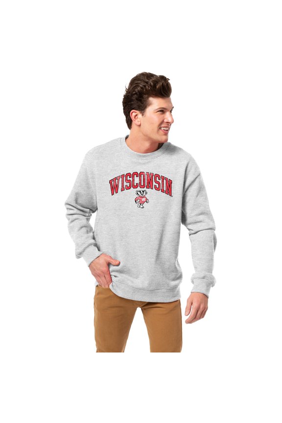Men's League Collegiate Wear Heather Gray Wisconsin Badgers Essentials 2.0 Fleece Pullover Sweatshirt