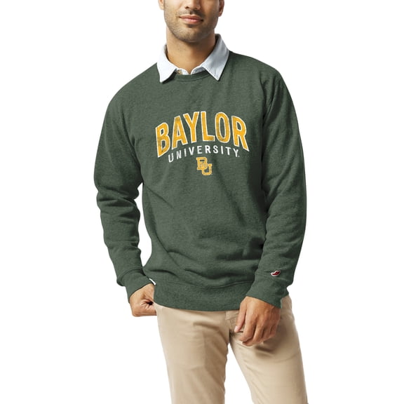 Men's League Collegiate Wear Heather Green Baylor Bears Heritage Tri-Blend Pullover Sweatshirt