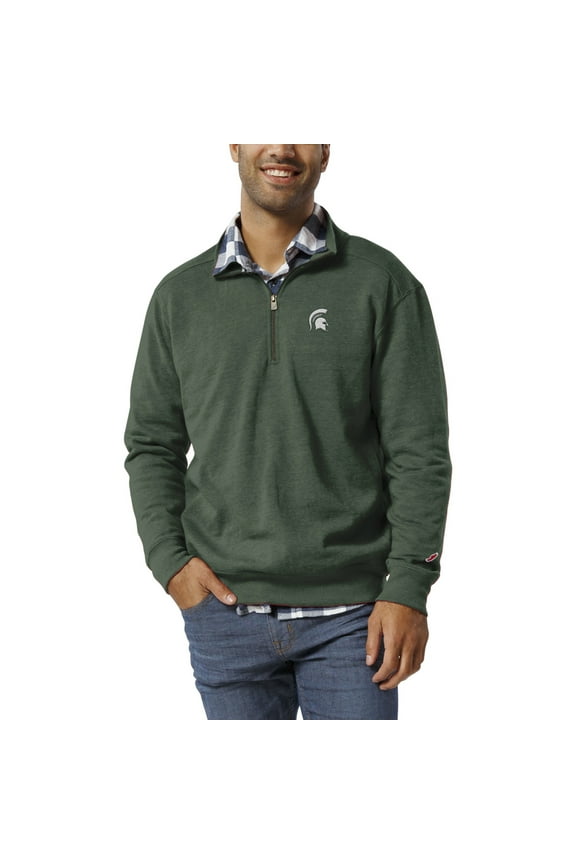 Men's League Collegiate Wear  Heather Green Michigan State Spartans  Heritage Tri-Blend Quarter-Zip Pullover Sweatshirt