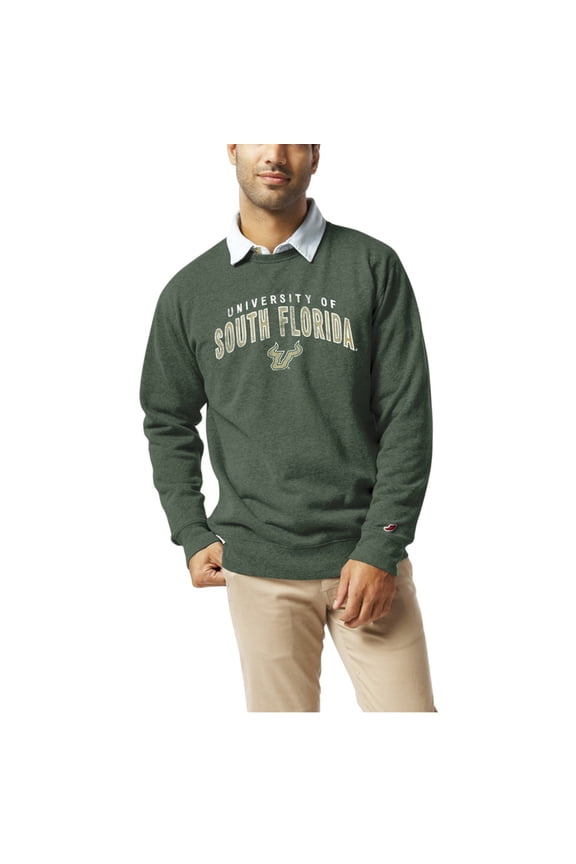 Men's League Collegiate Wear Heather Green South Florida Bulls Heritage Tri-Blend Pullover Sweatshirt