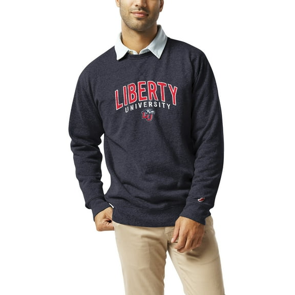 Men's League Collegiate Wear Heather Navy Liberty Flames Heritage Tri-Blend Pullover Sweatshirt
